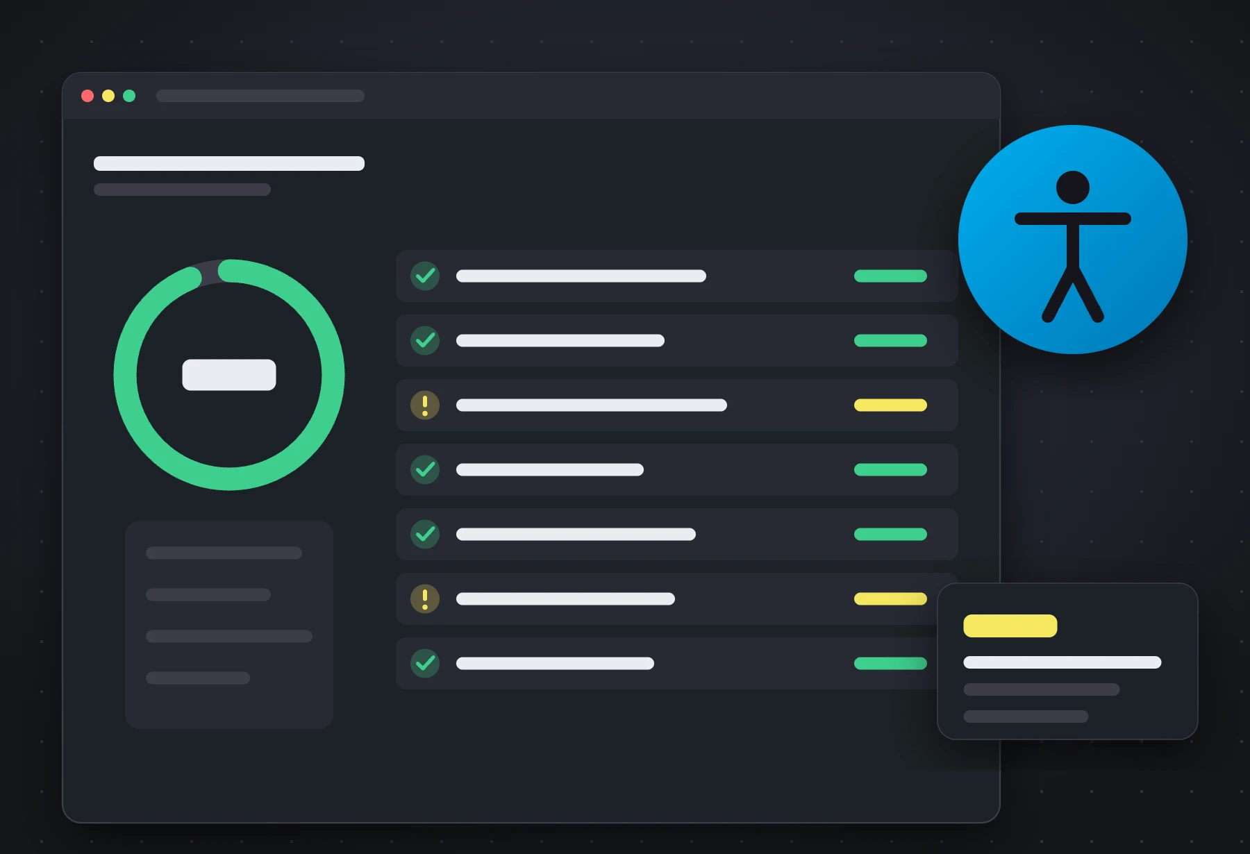 Illustration: accessibility-audit Illustration of a WCAG 2.1 AA accessibility audit with a score and checklist
